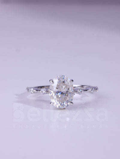 1.50CT Oval Cut Petite Pave Setting Moissanite Engagement Ring