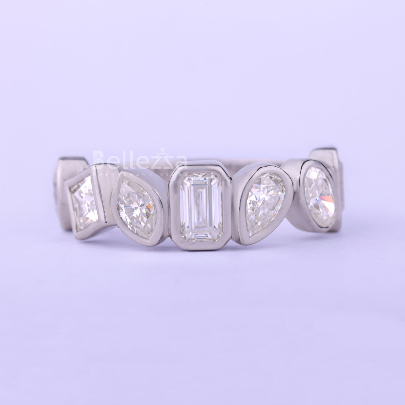 Multi Diamond Bezel Setting Unique Wedding Band - Ready To Ship