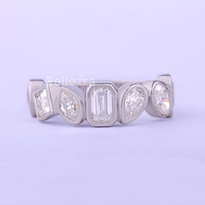 Multi Diamond Bezel Setting Unique Wedding Band - Ready To Ship