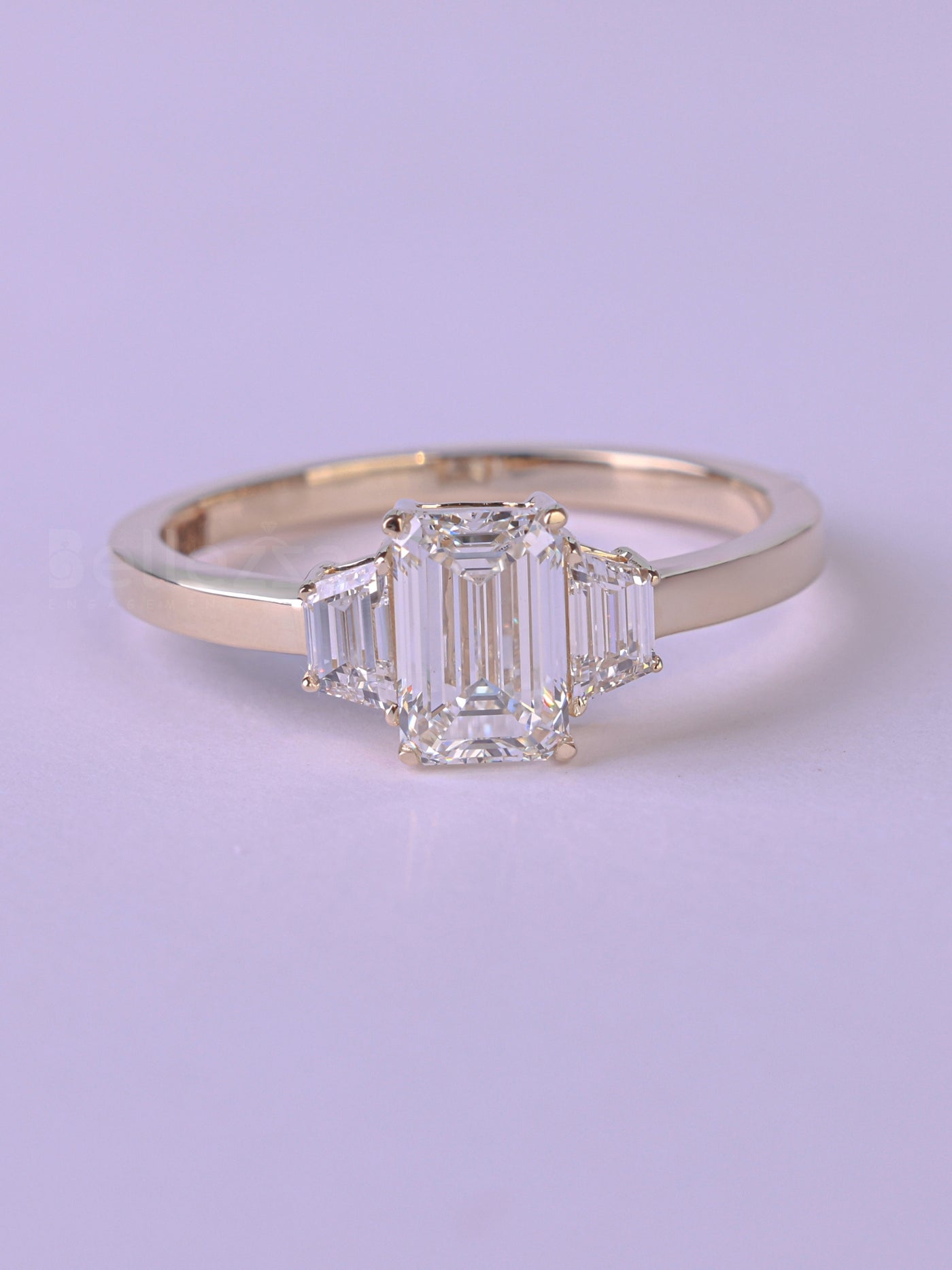 2.0CT Emerald Cut Three Stone Moissanite Engagement Ring