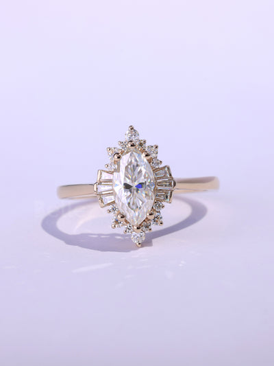 1.0CT-2.0CT Marquise Cut Cluster Moissanite Engagement Ring