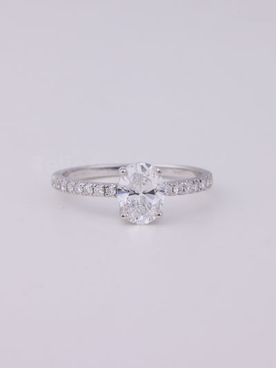 1.0CT Oval Cut Pave Setting Moissanite Engagement Ring
