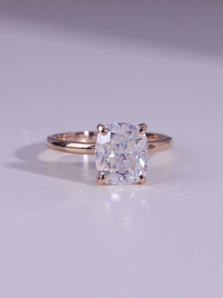 1.0CT Cushion Cut Diamond Hidden Halo Moissanite Engagement Ring