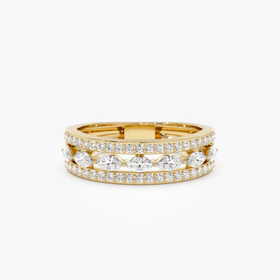 Double Row Floating Marquise and Round Wedding Band