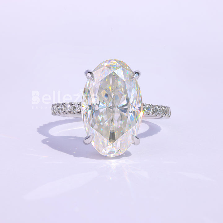 9.0CT Oval Cut Hidden Halo Moissanite Engagement Ring - Ready To Ship