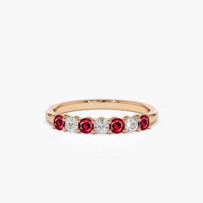 Round Ruby and Diamond Wedding Band for Mother
