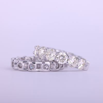Round Cut Inside-Outside Diamond Moissanite Hoop Earrings