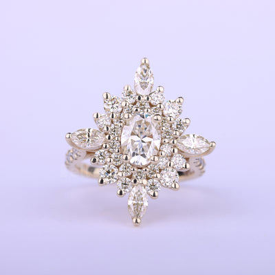 1.0CT Oval Cut Halo Cluster Diamond Moissanite Engagement Ring