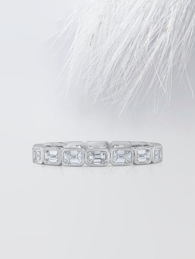 Emerald Cut Bezel Diamond Wedding Band For Women