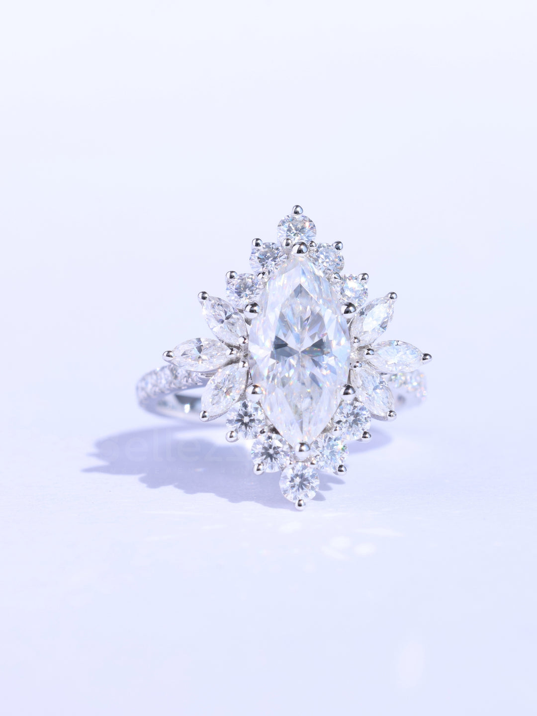 1.50CT Marquise Cut Cluster Diamond Moissanite Engagement Ring