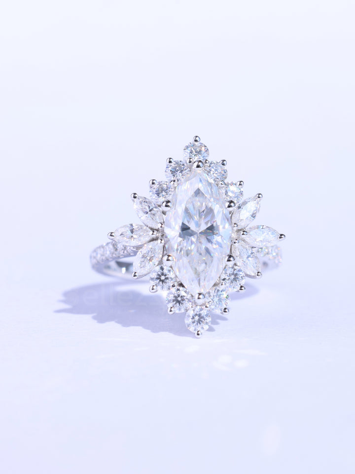 1.50CT Marquise Cut Cluster Diamond Moissanite Engagement Ring
