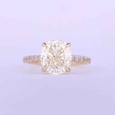 1.0CT Cushion Cut Pave Setting Moissanite Engagement Ring