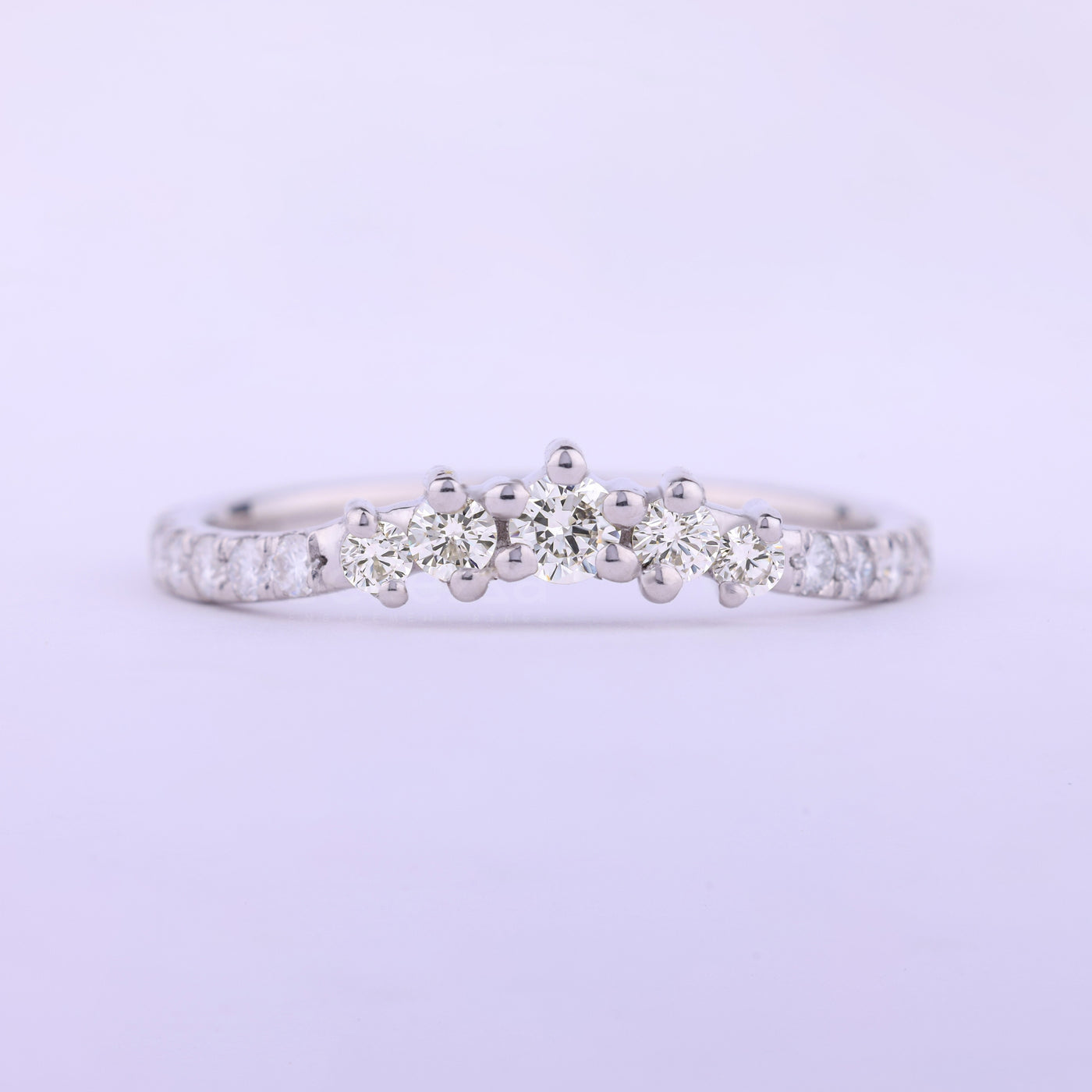 Round Cut Curved Moissanite Wedding Band For Her