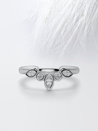 Round & Marquise Cut Curved Diamond Wedding Band For Women