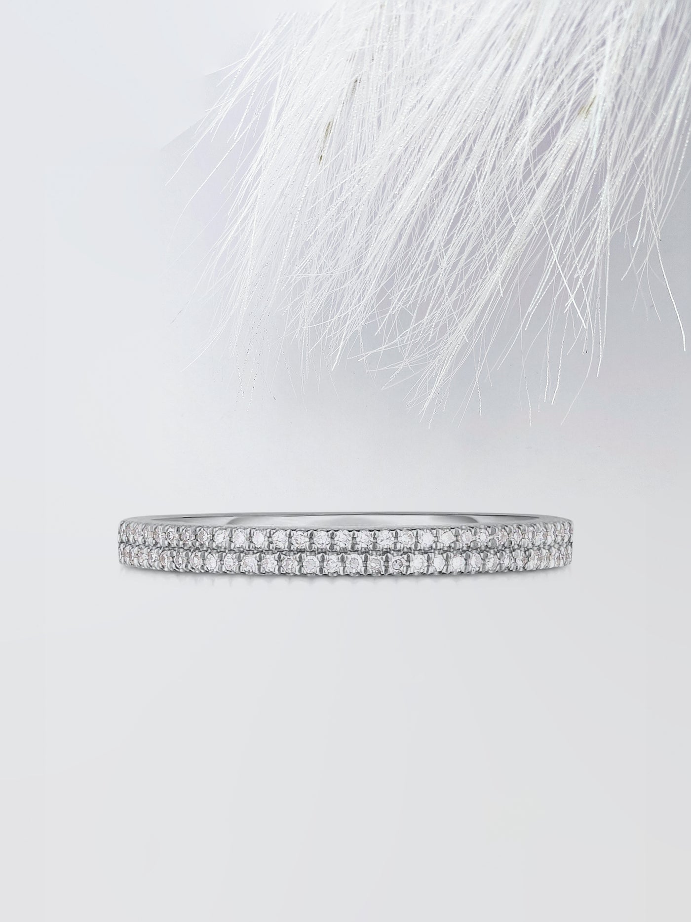 Round Cut Double Row Pave Stackable Diamond Wedding Band