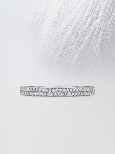 Round Cut Double Row Pave Stackable Diamond Wedding Band