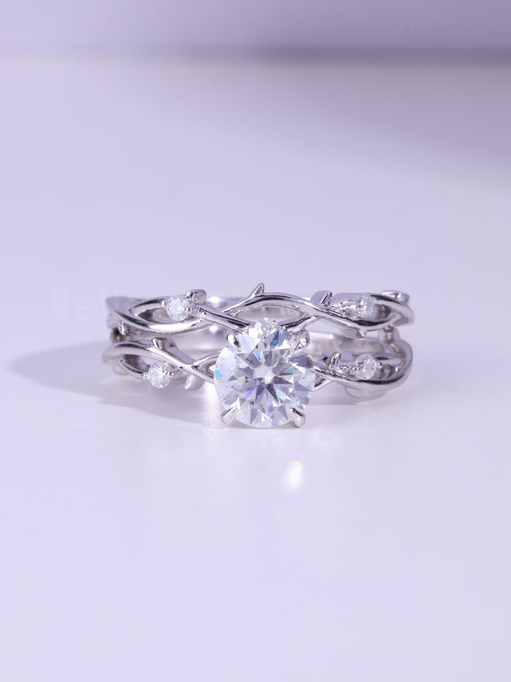 1.0CT Round Cut Diamond Nature Inspired Bridal Ring Set