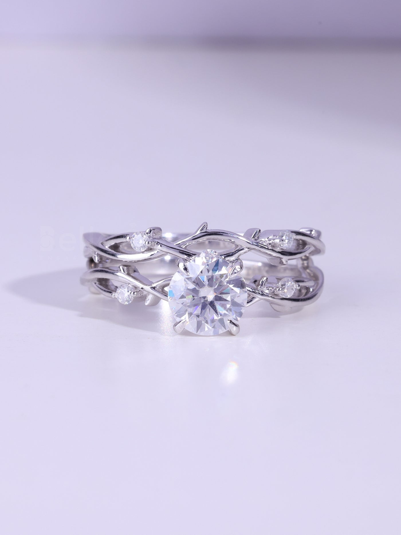 1.0CT Round Cut Diamond Nature Inspired Bridal Ring Set