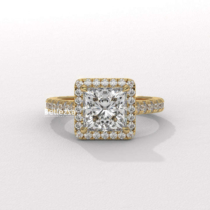 1.0-2.0CT Princess Cut Halo Pave Lab Grown Engagement Ring