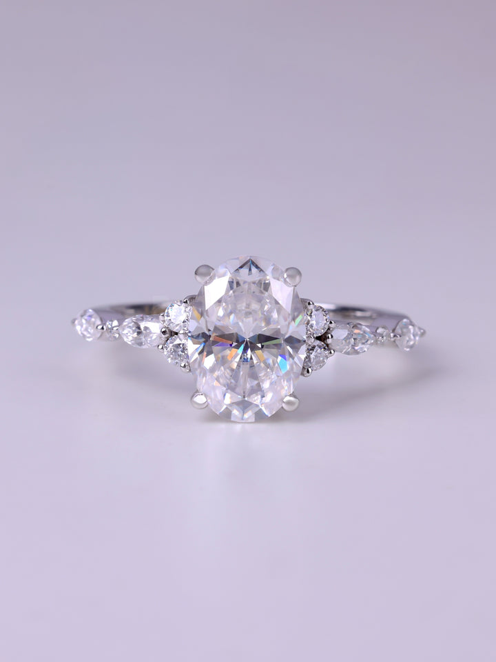2.50CT Oval Cut Cluster Diamond Moissanite Engagement Ring