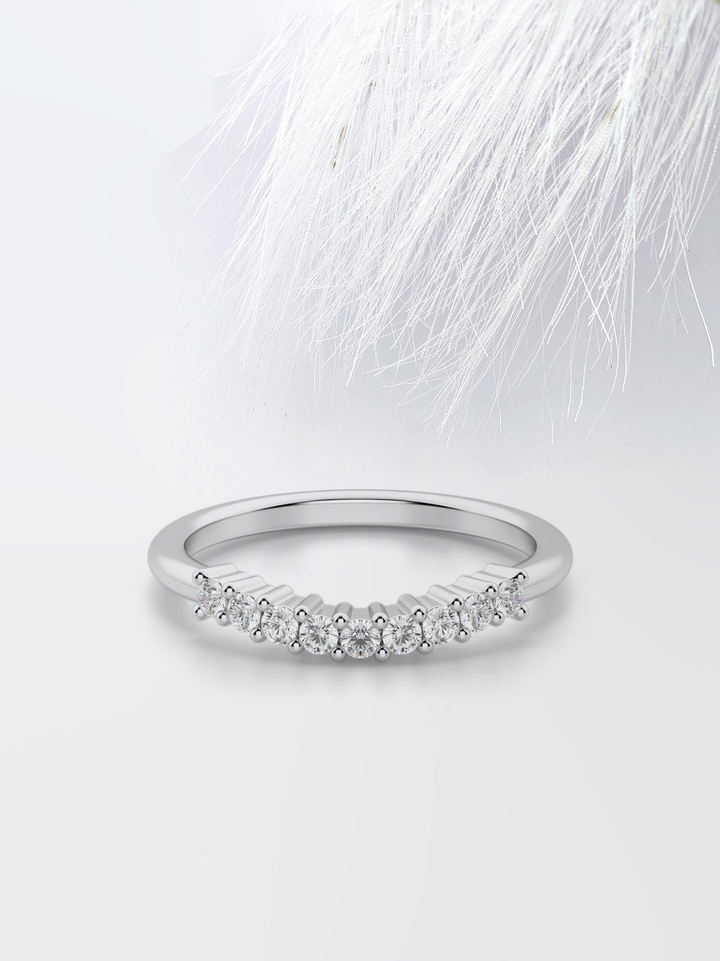 Round Cut Curved Diamond Wedding Band For Women