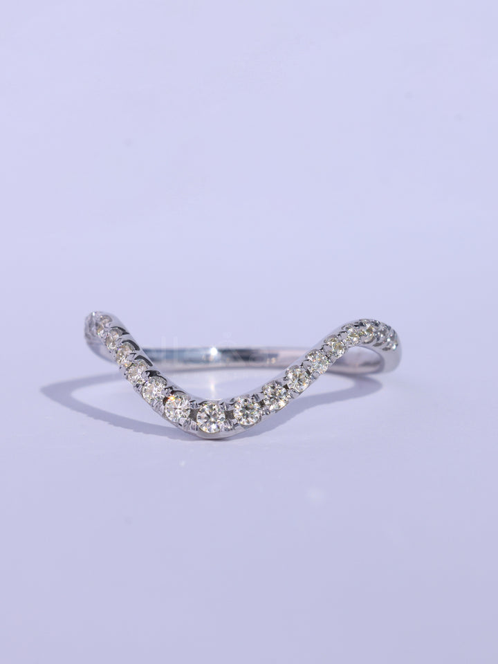 Round Cut Half Eternity Curved Moissanite Wedding Band