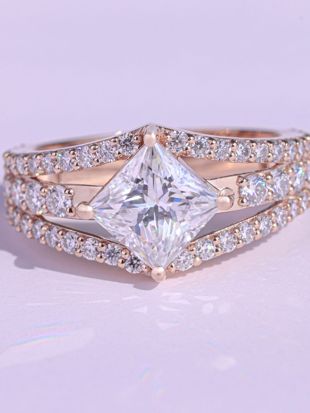 1.0CT Princess Cut Cluster Diamond Moissanite Engagement Ring