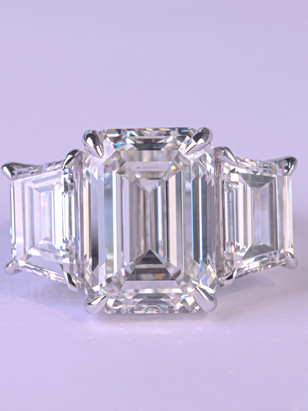 3.0CT Emerald Cut Three Stone Moissanite Engagement Ring