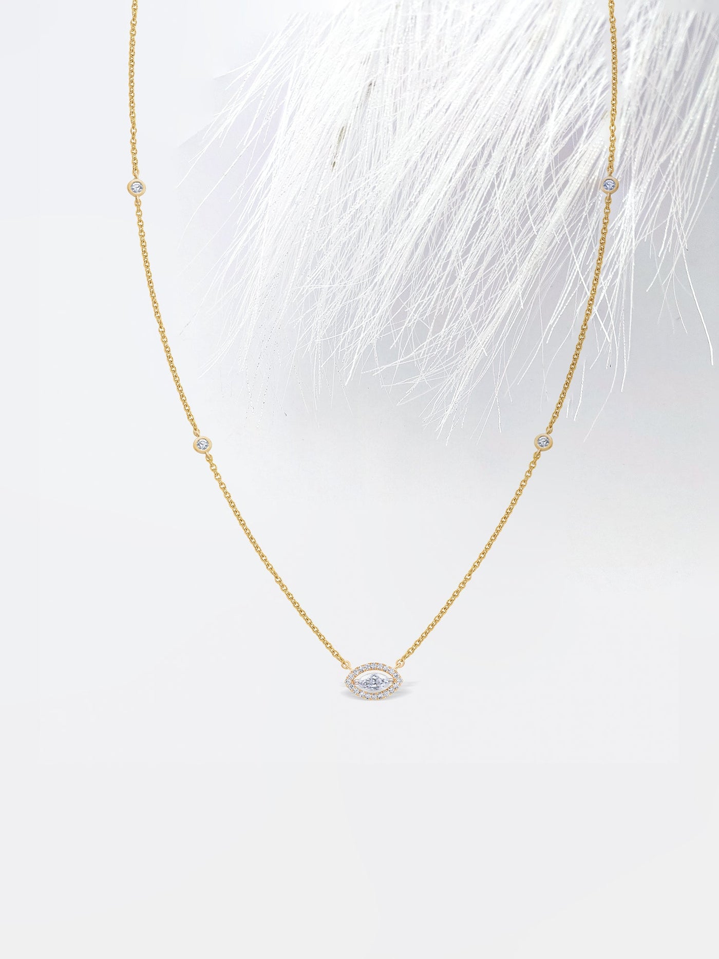 Marquise Cut Halo Diamond Moissanite Floating Necklace For Women