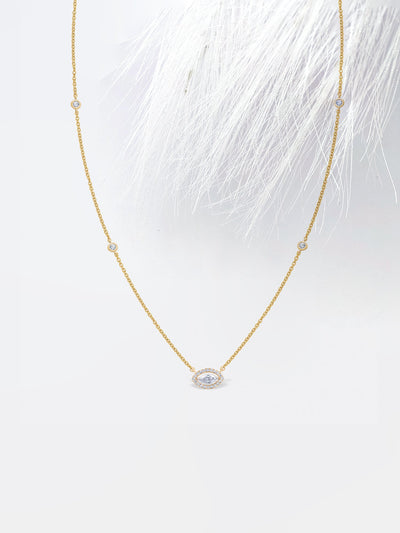 Marquise Cut Halo Diamond Moissanite Floating Necklace For Women