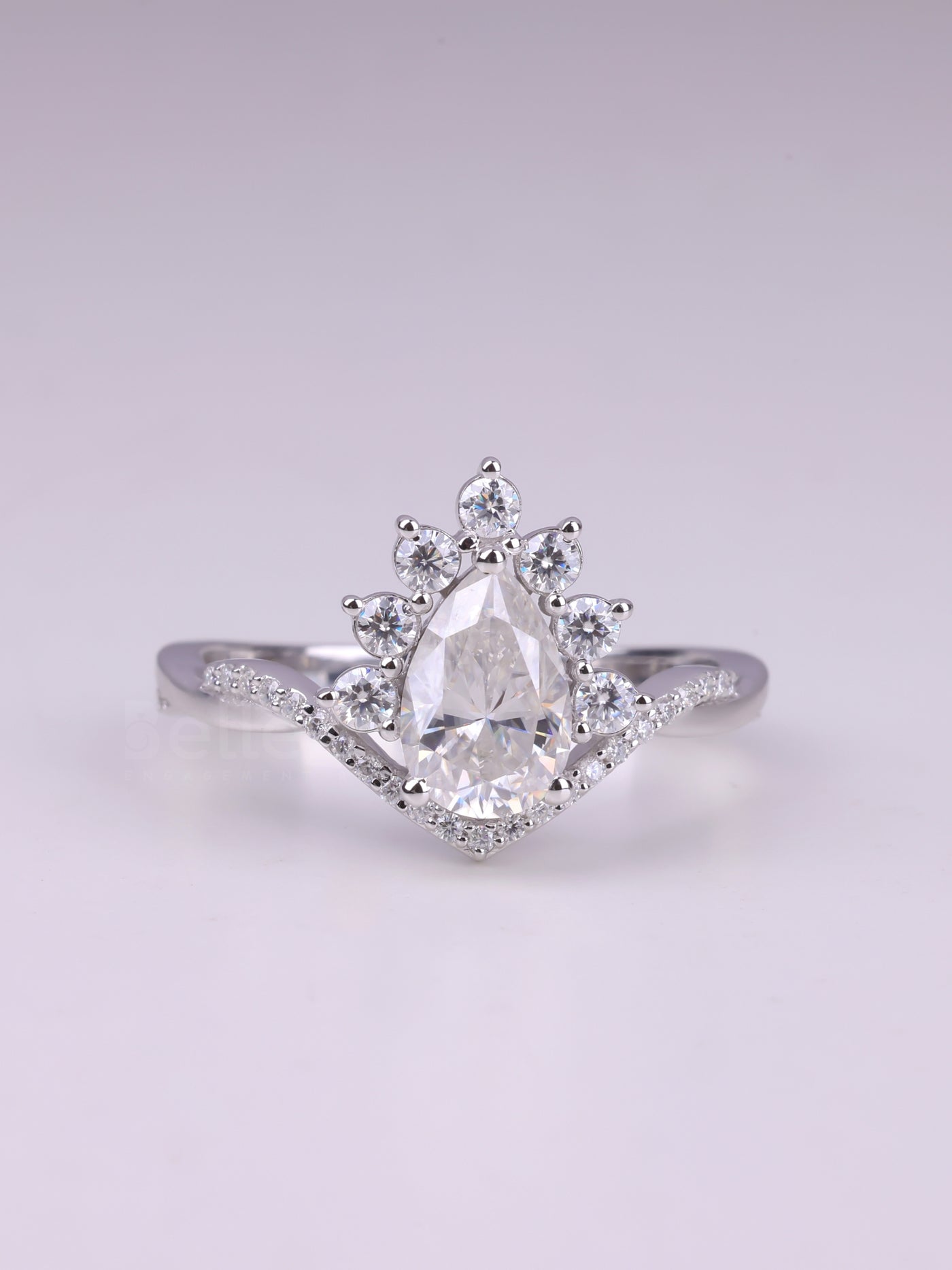 1.50CT Pear Cut Curved Moissanite Cluster Engagement Ring