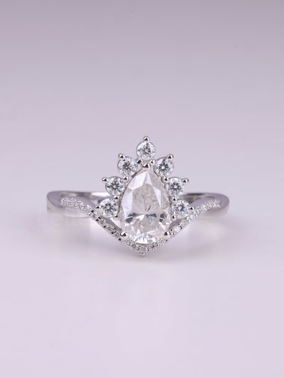 1.50CT Pear Cut Curved Moissanite Cluster Engagement Ring