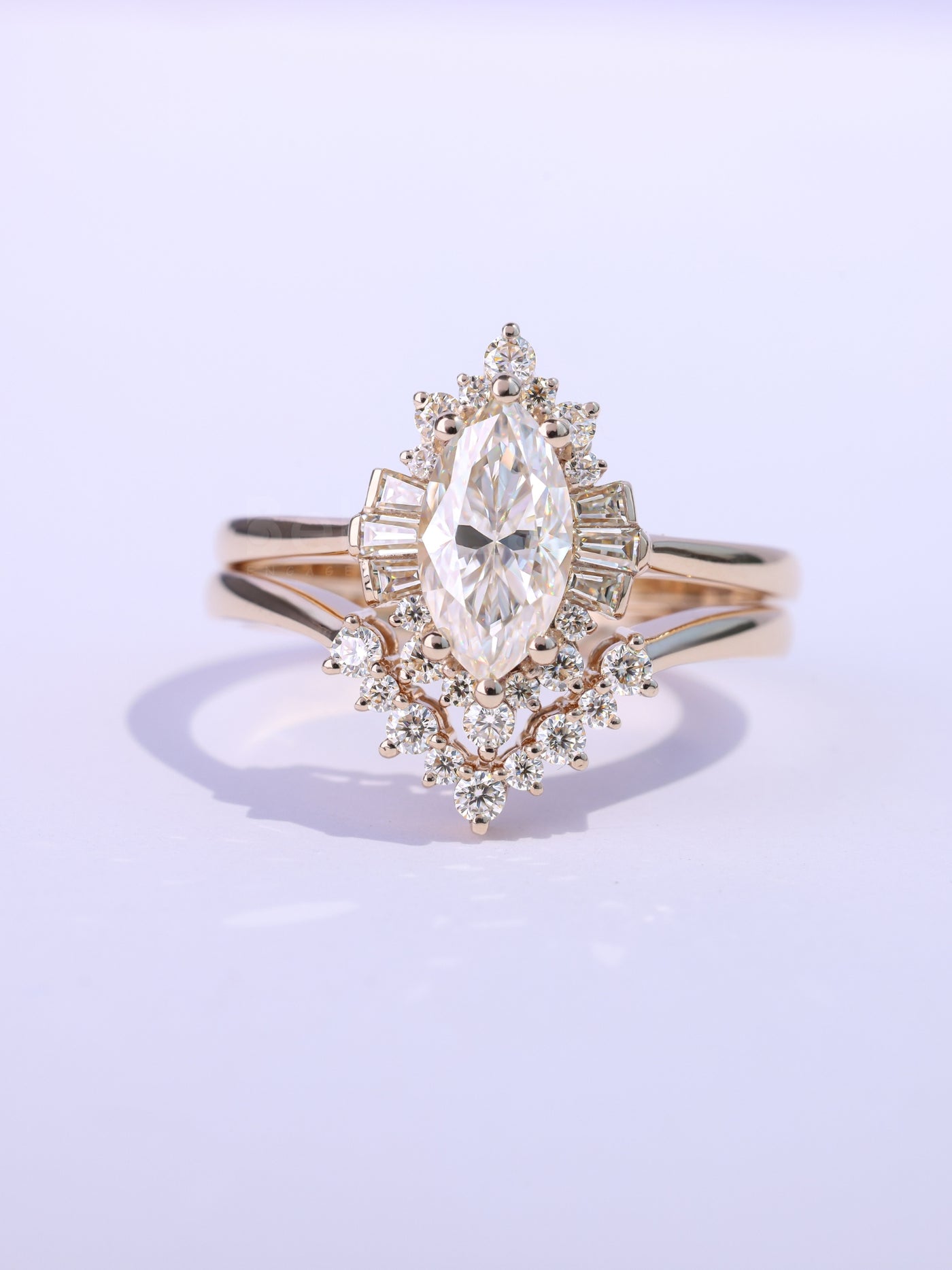 1.0CT Marquise Cut Cluster Diamond Moissanite Bridal Ring Set