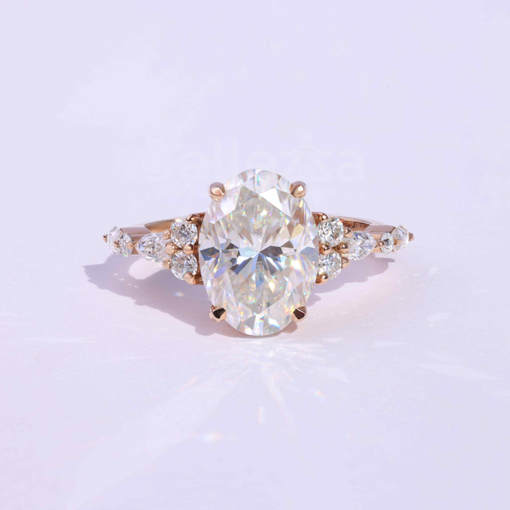 3.50CT Oval Cut Moissanite Cluster Engagement Ring - Ready to ship