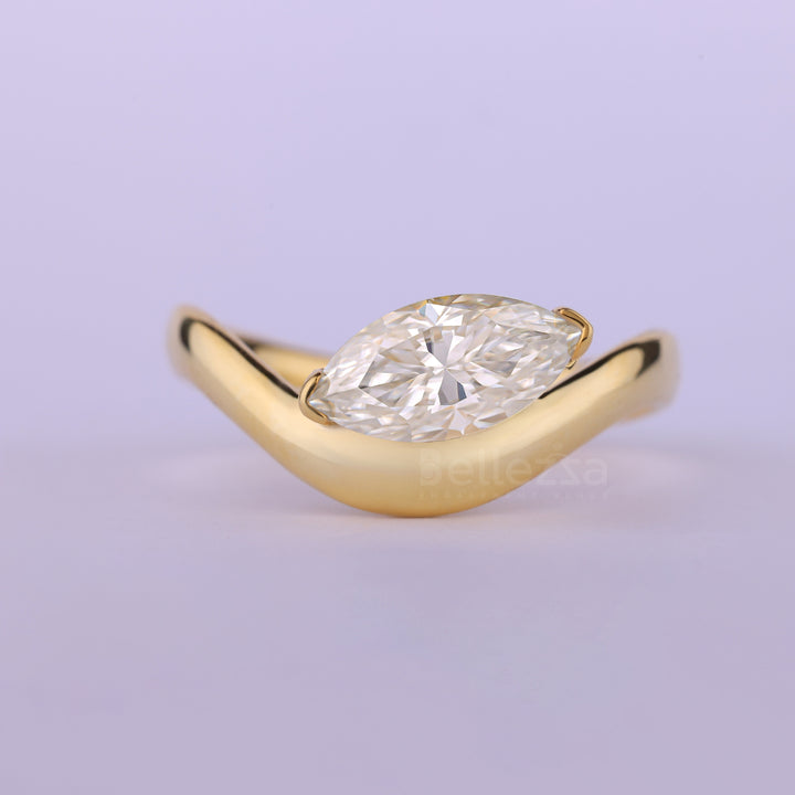 1.0CT East-West Marquise Cut Curved Moissanite Engagement Ring