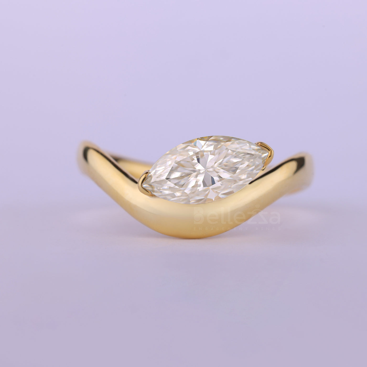 1.0CT East-West Marquise Cut Curved Moissanite Engagement Ring
