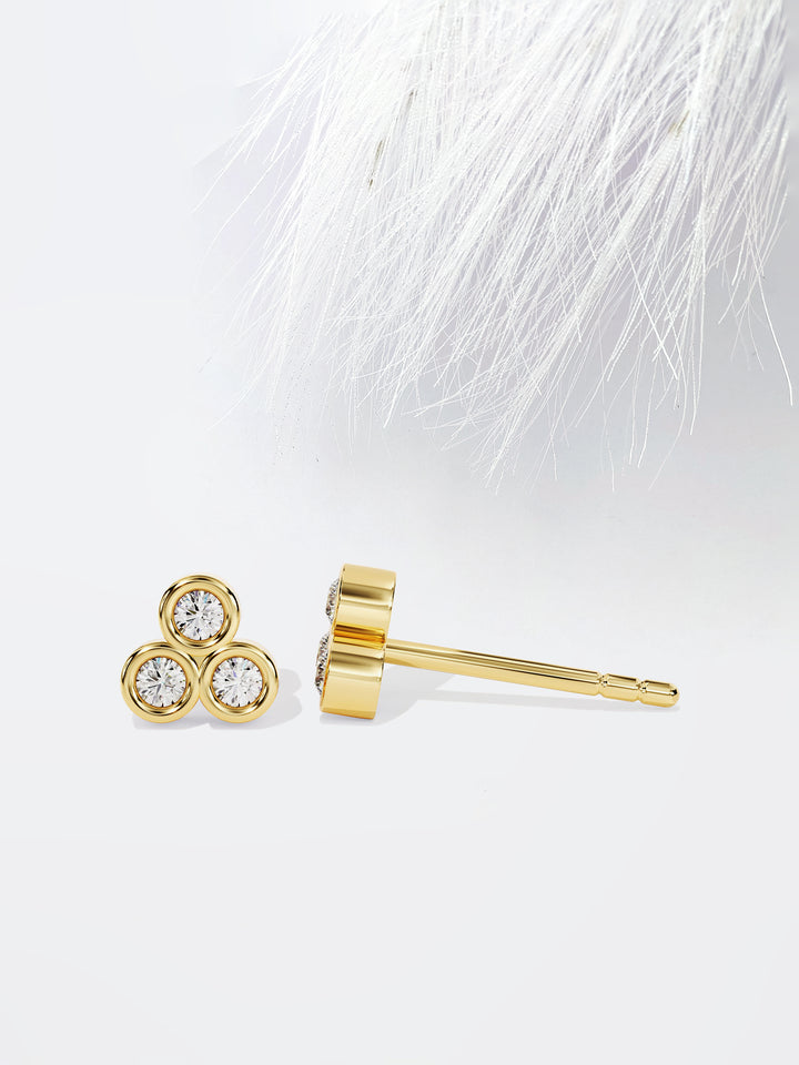 Round Cut Trio Bezel Moissanite Stud Diamond Earrings For Women