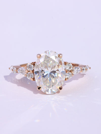 2.0CT Oval Cut Cluster Diamond Moissanite Engagement Ring