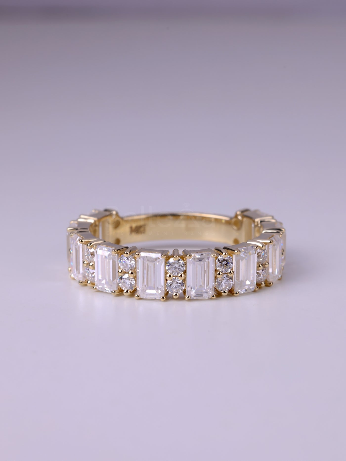 1.50TCW Emerald & Round Diamond Wedding Band