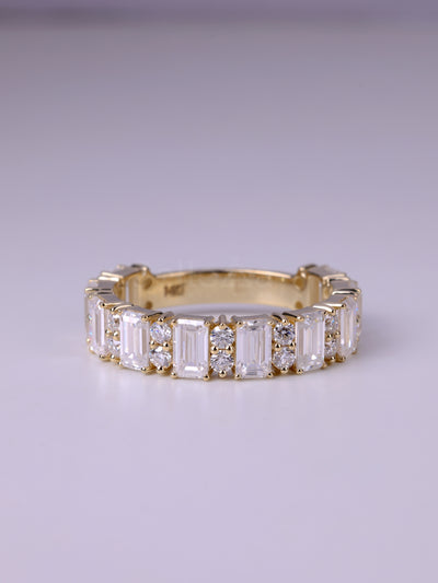 1.50TCW Emerald & Round Diamond Wedding Band