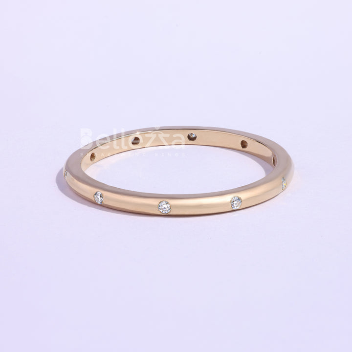 Round Diamond Flush Setting Moissanite Wedding Band - Ready To Ship