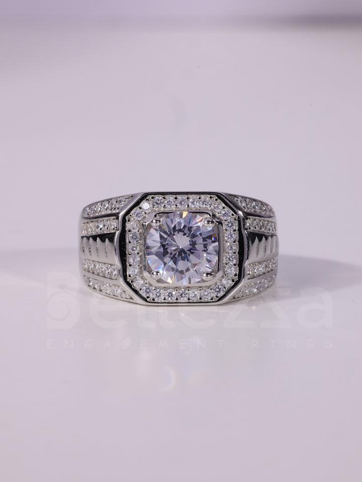 1.0CT Round Cut Halo Diamond Moissanite Men's Wedding Ring