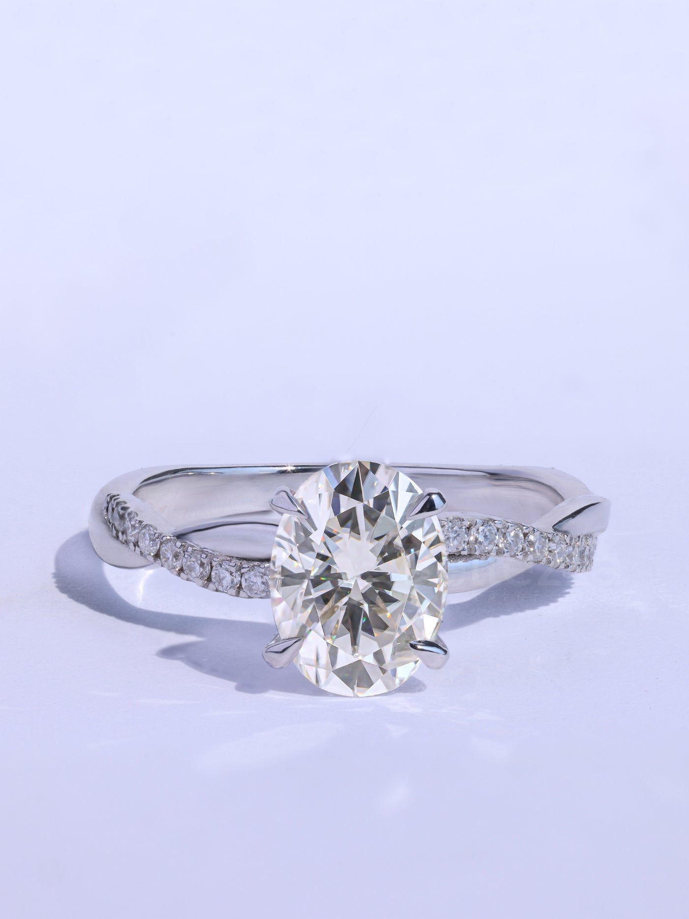1.0CT Oval Cut Twisted Pave Setting Moissanite Engagement Ring