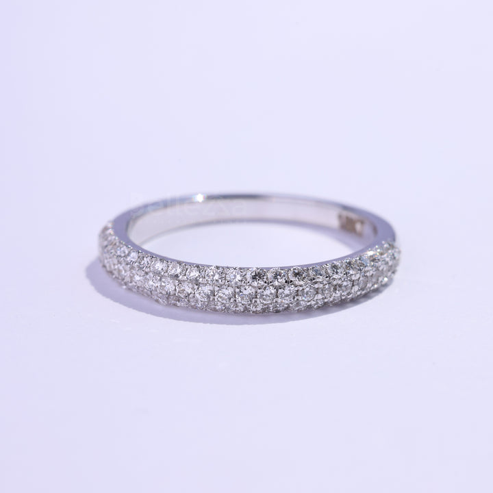 Round Cut Three Side Pave Setting Moissanite Wedding Band