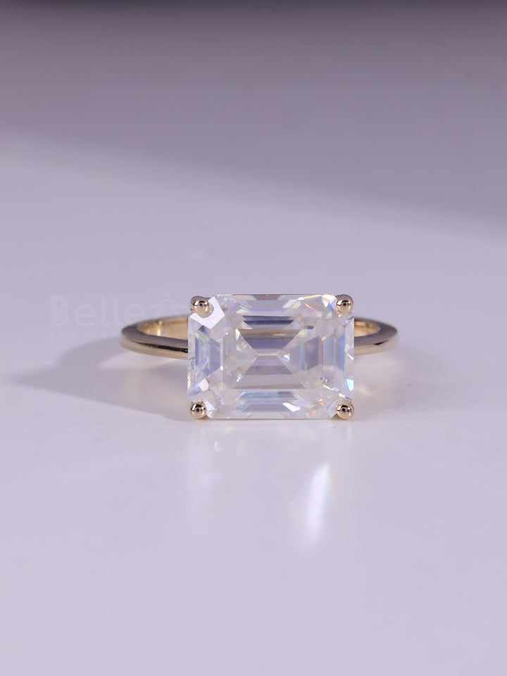 3.0CT East West Emerald Cut Solitaire Engagement Ring