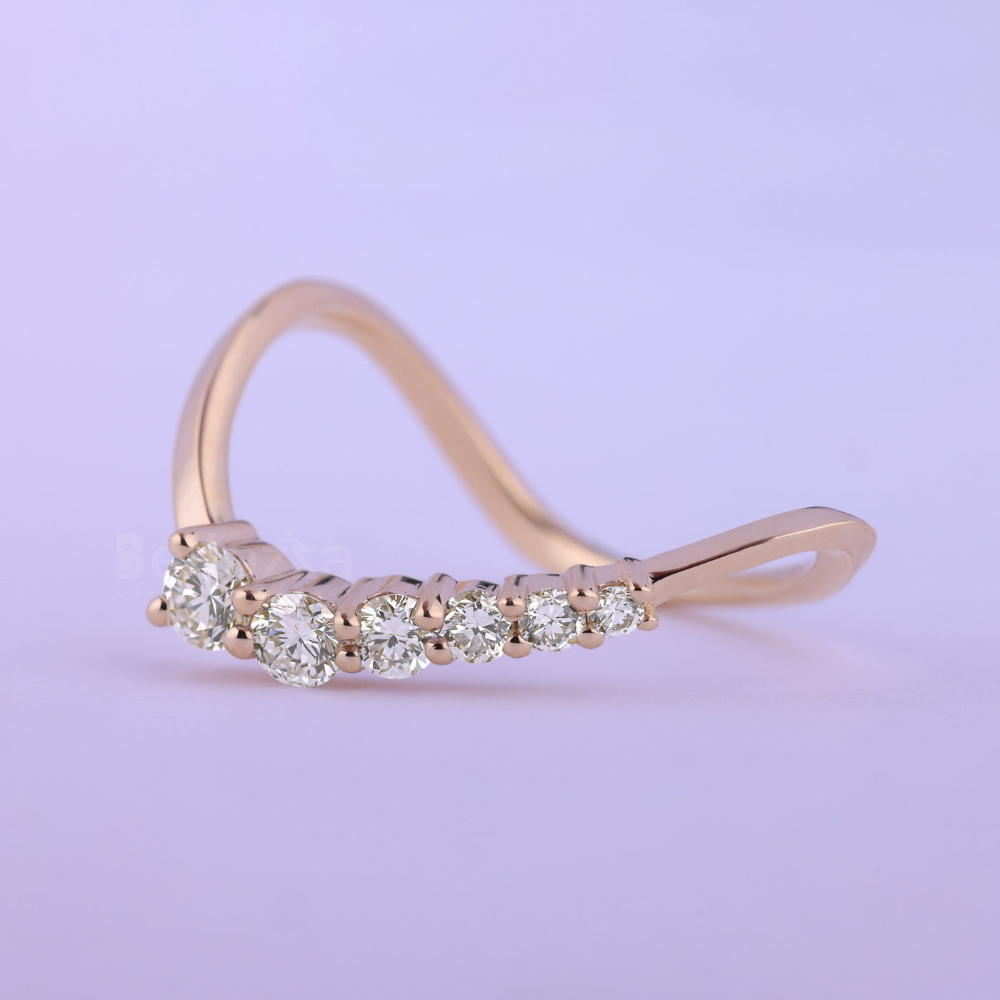 Round Cut Cluster Diamond Curved Moissanite Wedding Band