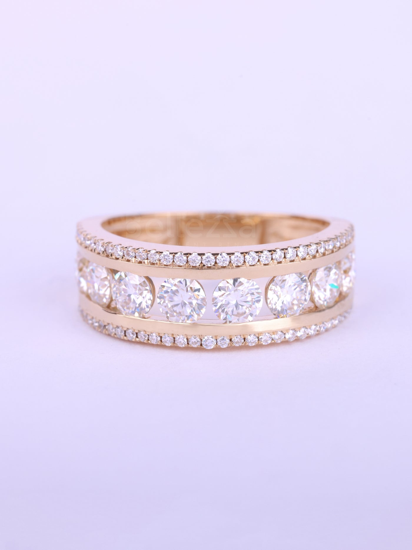 Round Cut Channel Set Half Eternity Wedding Band