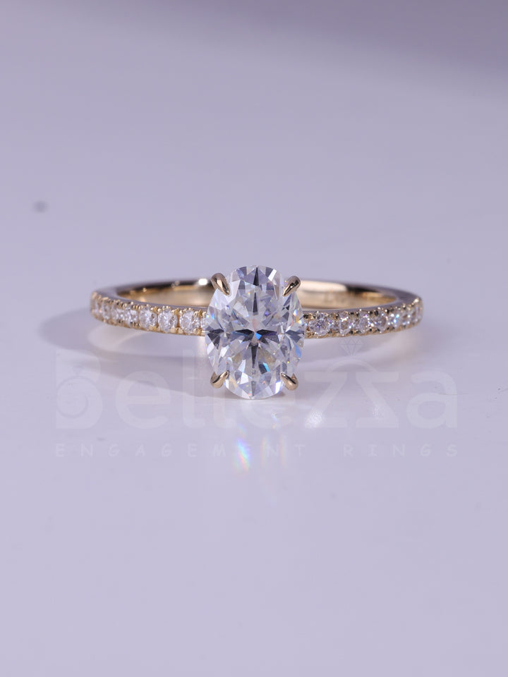 1.0CT Oval Cut Pave Setting MOissanite Engagement Ring