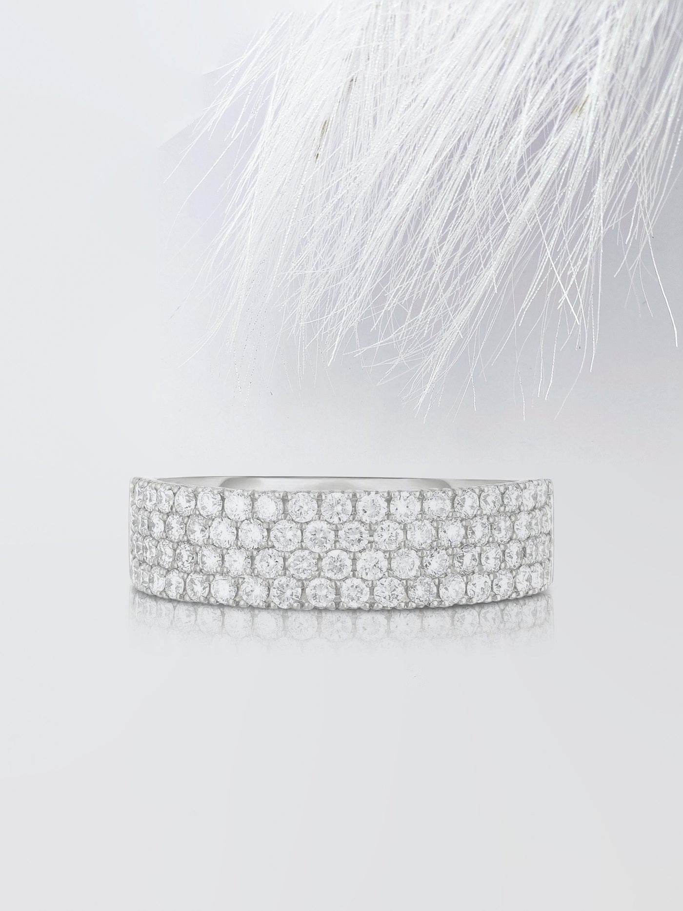 Round Cut Four Row Stackable Pave Diamond Wedding Band For Women