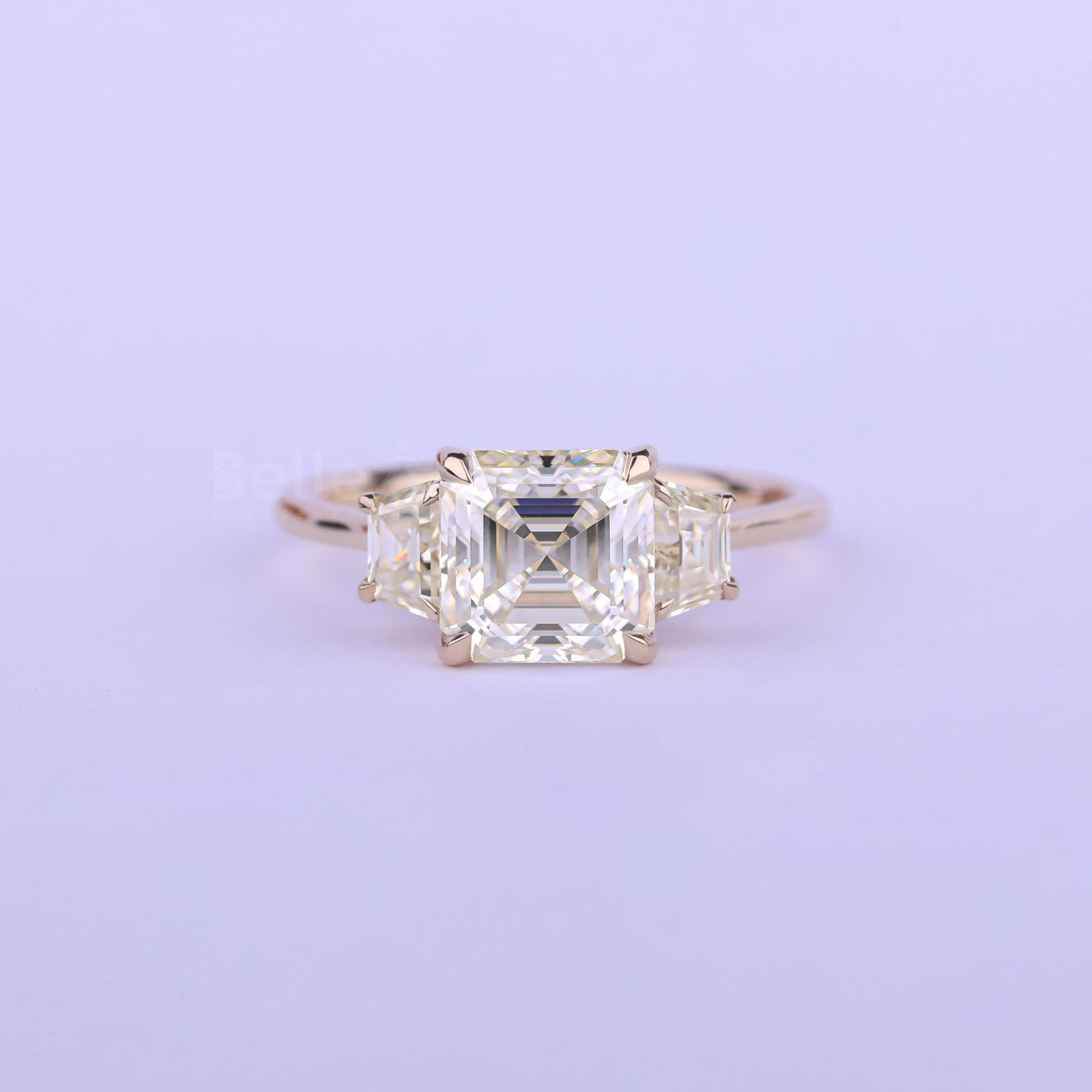 1.0CT Asscher Cut Diamond Three Stone Moissanite Engagement Ring